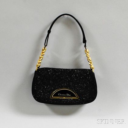 Christian Dior Black Beaded Satin Evening Bag