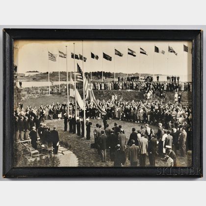 Framed Black-and-white Photograph of Yachting Team Medal Ceremony at the 1952 Helsinki Olympics