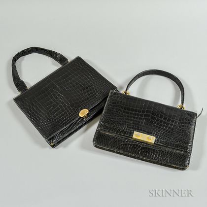 Two Vintage Black Alligator Handbags