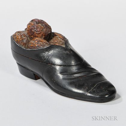 Shoe-form Carved Fruitwood Inkwell