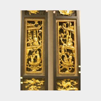 Pair of Asian Gilt Carved Wood Panels. 