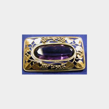 Arts & Crafts 14kt Gold and Amethyst Brooch, Josephine Hartwell Shaw