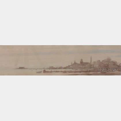 Framed Watercolor and Wash on Paper/board View of Provincetown Harbor by Harvey Dodd (American, 20th Century)