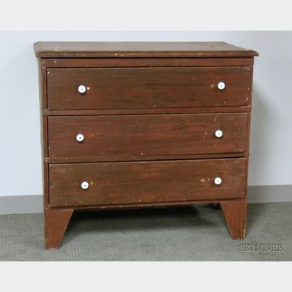 Country Red-painted Poplar Three-Drawer Chest
