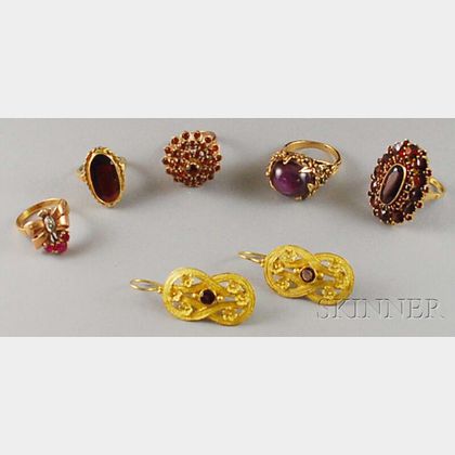 Group of Gold and Garnet Jewelry