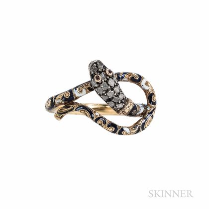 14kt Gold, Enamel, and Diamond Snake Ring