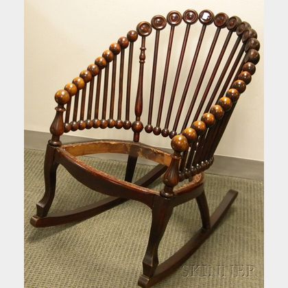 Late Victorian Maple "Lollipop" Spindle Barrel-back Rocking Chair