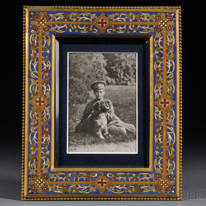 Framed Gelatin Silver Print of the Tsarevich Alexei Nikolaevich with His Dog, Joy