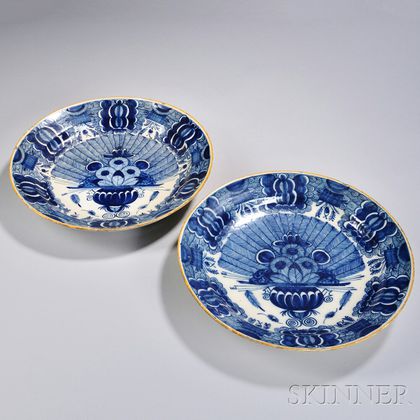 Two Dutch Delftware Peacock Chargers