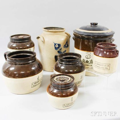 Seven Pottery Crocks and Jars