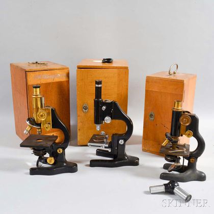 Three Monocular Laboratory Microscopes