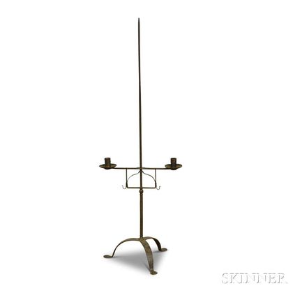 Wrought Iron Adjustable Tripod Two-light Candlestand