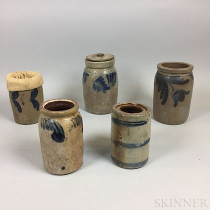 Five Cobalt-decorated Stoneware Jars