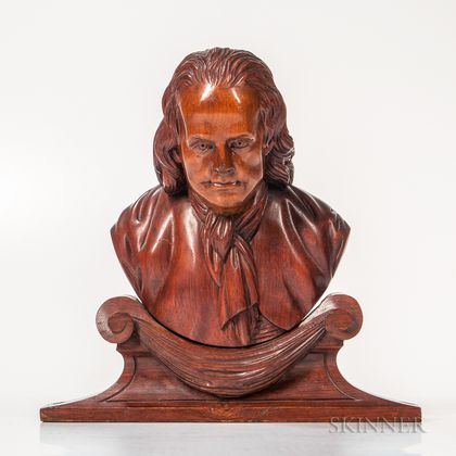 Carved Walnut Architectural Bust of Benjamin Franklin
