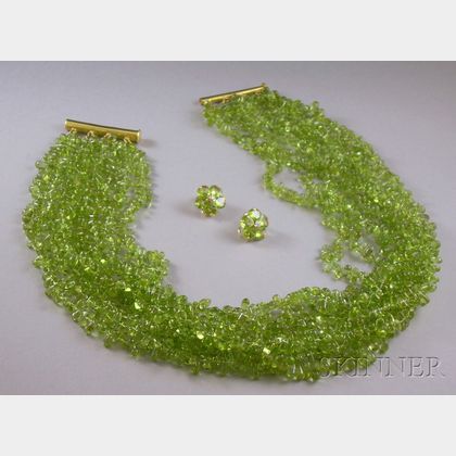 Peridot Multi-strand Necklace and Earclips