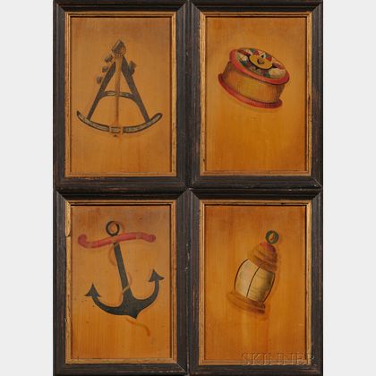 Ralph Eugene Cahoon, Jr. (Cotuit, Massachusetts, 1910-1982) Lot of Four Works: Lantern, Sailor's Ditty Box, Anchor