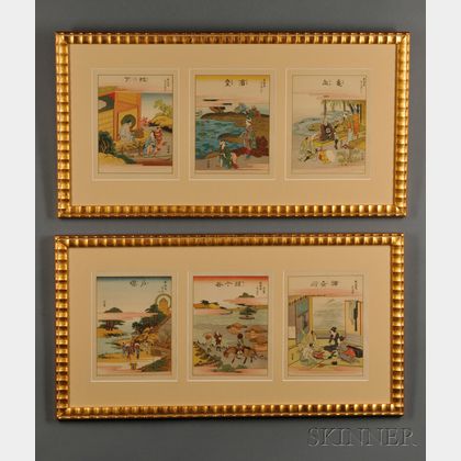 Twelve Reproduction Woodblock Prints in Four Frames