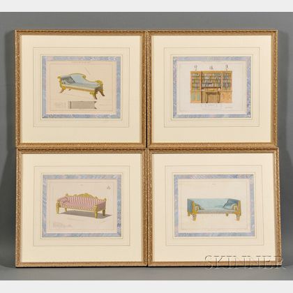 Four Framed Printed Book Plates of Furniture