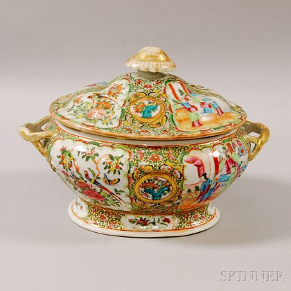 Chinese Export Porcelain Rose Medallion Footed Tureen with Cover