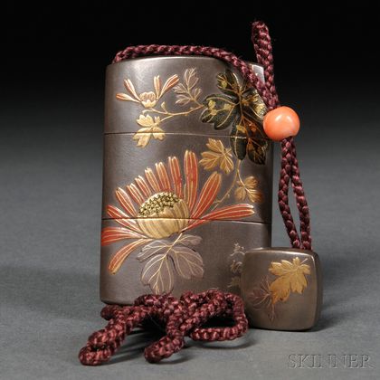 Lacquered Inro with Ojime and Netsuke