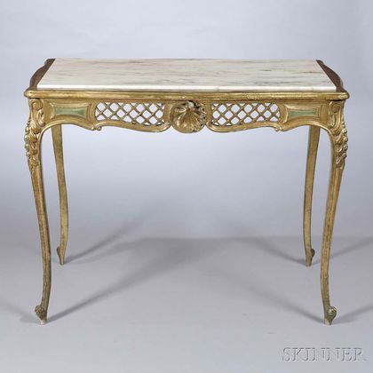 Louis XV-style Giltwood and Marble-top Table