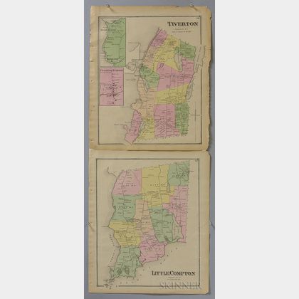 Two Matted Maps of Little Compton and Tiverton, Rhode Island. Estimate $100-150