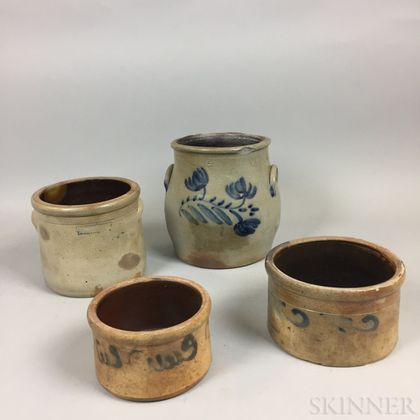 Four Cobalt-decorated Stoneware Items