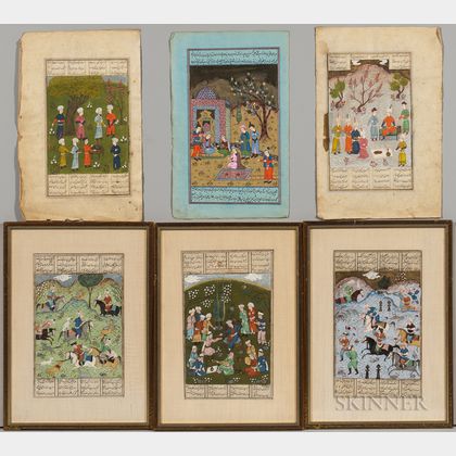 Six Painted Manuscript Pages