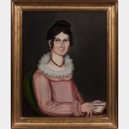 American School, Early 19th Century Portrait of a Young Woman in a Pink Dress