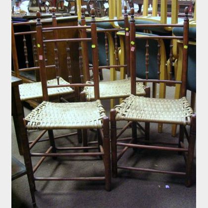 Set of Four 18th Century-style Turned Maple Side Chairs with Woven Splint Seats. 
