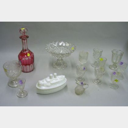 Fifteen Pieces of Assorted Mostly Colorless Pressed and Blown Pattern Glass Tableware and other Items, with an ... 