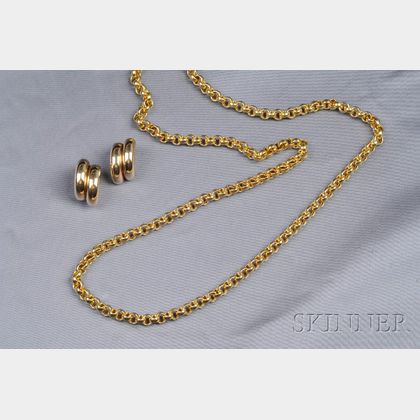 18kt and 14kt Gold Necklace and Earclips