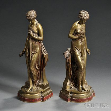 After Paul DuBois (French, 1829-1905) Two Bronze Figures of Classical Maidens