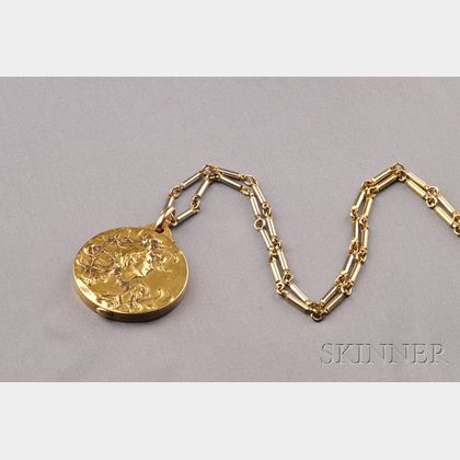 Art Nouveau 18kt Gold and Rose-cut Diamond Locket, France