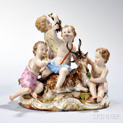 Meissen Porcelain Bacchanalian Figural Group with Goat