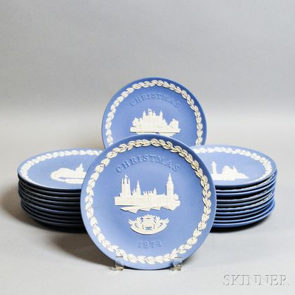 Twenty-one Wedgwood Blue Jasper Christmas Plates