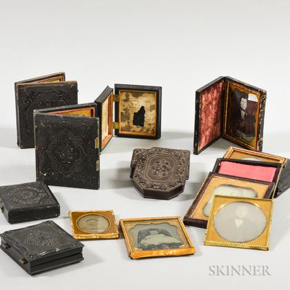 Group of Daguerreotypes, Ambrotypes, and Thermoplastic Cases. Estimate $200-300