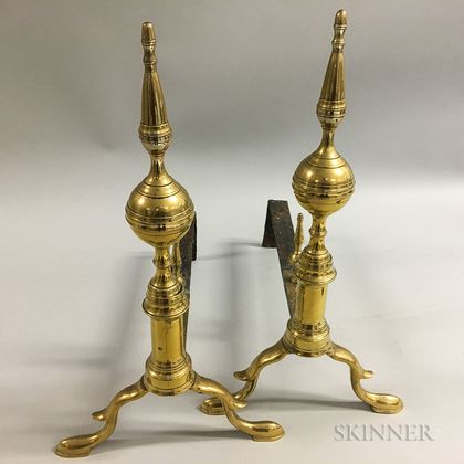 Pair of Brass Steeple-top Andirons
