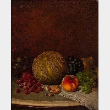 William Mason Brown (American, 1828-1898) Cantaloupe, Fruits, and Nuts on a Tabletop