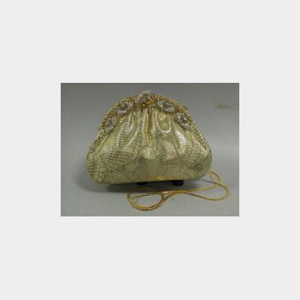 Jeweled Gilt Peacock Feather Pattern Cloth Purse. 