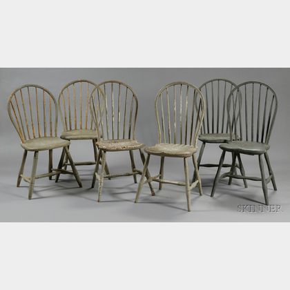 Assembled Set of Six Painted Windsor Bowback Bamboo-turned Side Chairs