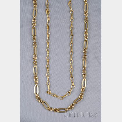 Two 18kt and 14kt Gold Chains