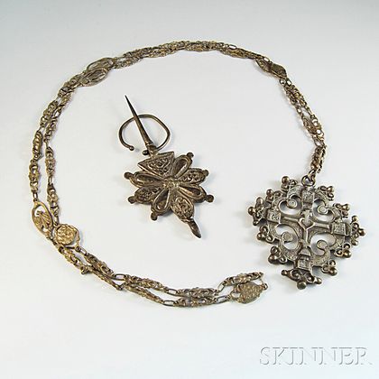 19th Century Russian Silver Cross and Penannular Cloak Pin