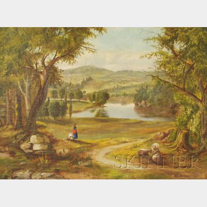 American School, 19th Century Landscape Vista with Two Figures.
