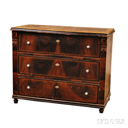 Three-drawer Carved and Grain-painted Chest