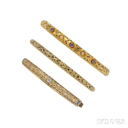 Three Art Nouveau Gold Bracelets