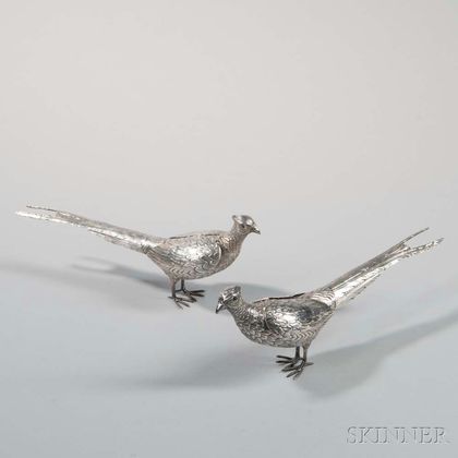 Two Sterling Silver Pheasants