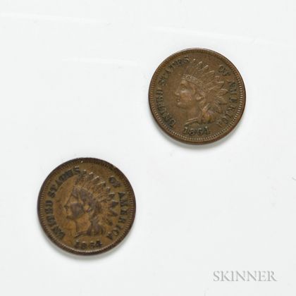 Two 1864 L on Ribbon Indian Head Cents