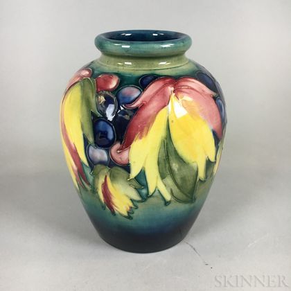 Modern Moorcroft Pottery Leaf and Fruit Vase