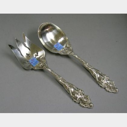 Reed & Barton Sterling Silver Love Disarmed Pattern Serving Spoon and Fork. 
